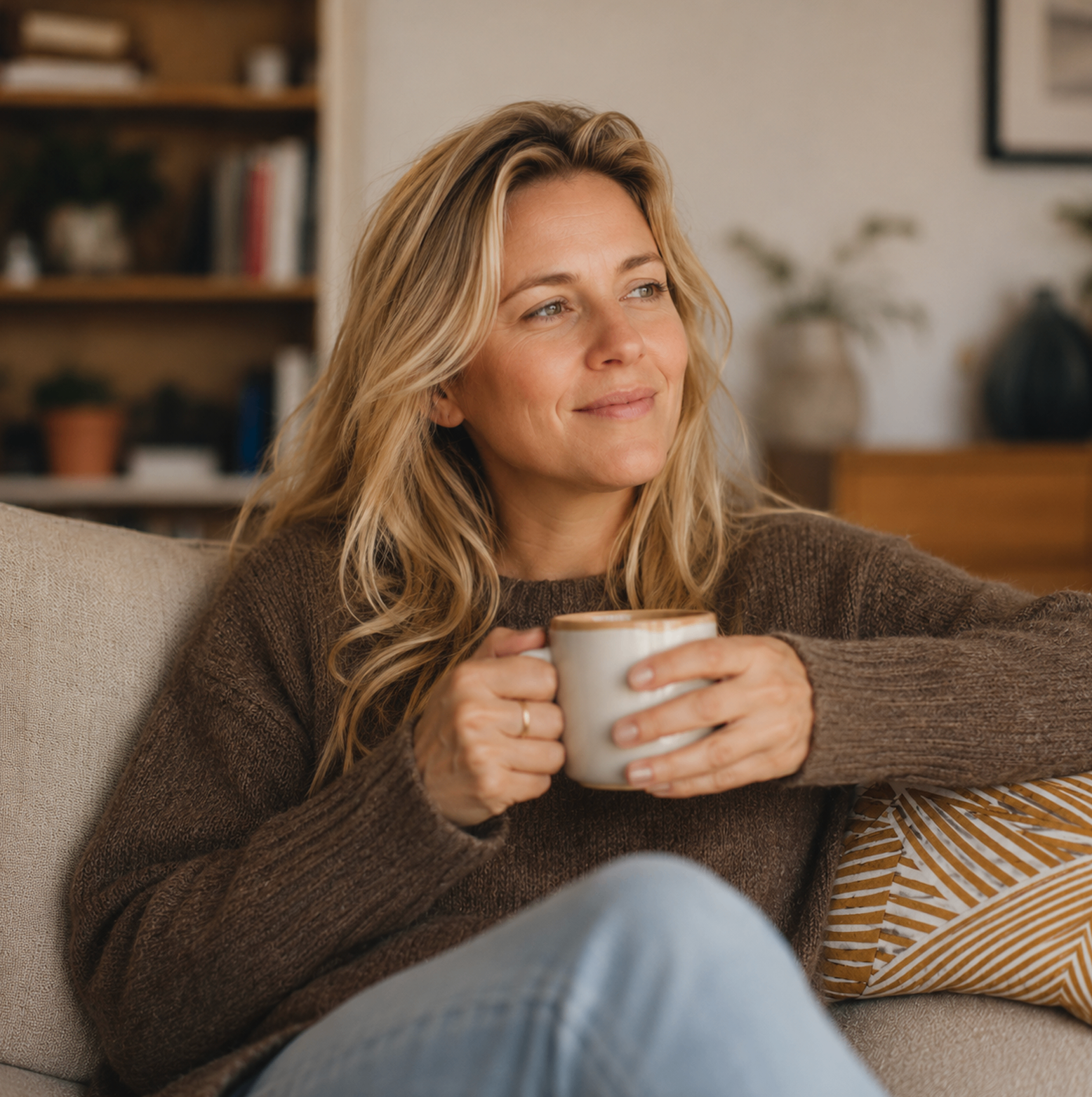 Ontspannen ouder met een kop koffie